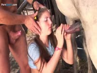 Beastiality threesome sex with horse and couple